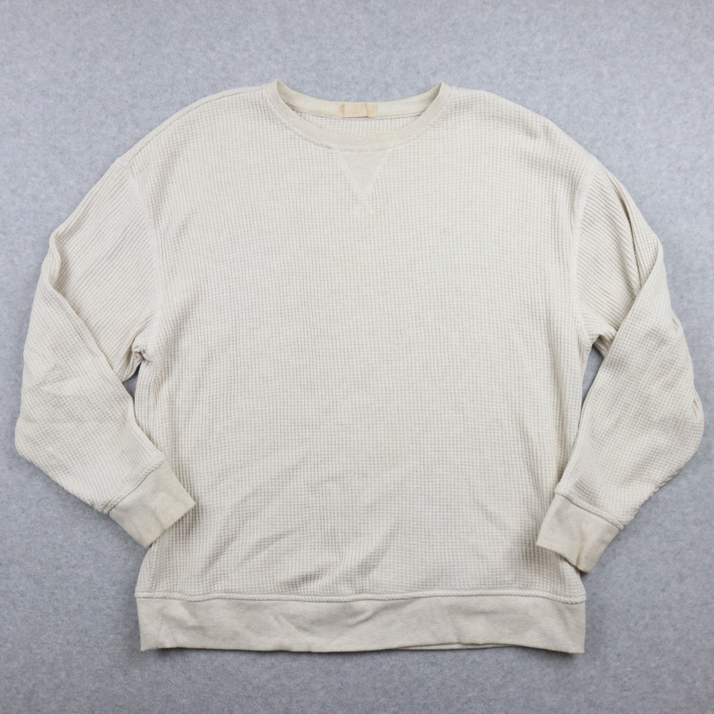 Nuuds Top Womens Medium Thermal Waffle Knit Shirt Crew‎ Neck Ivory Long Sleeve